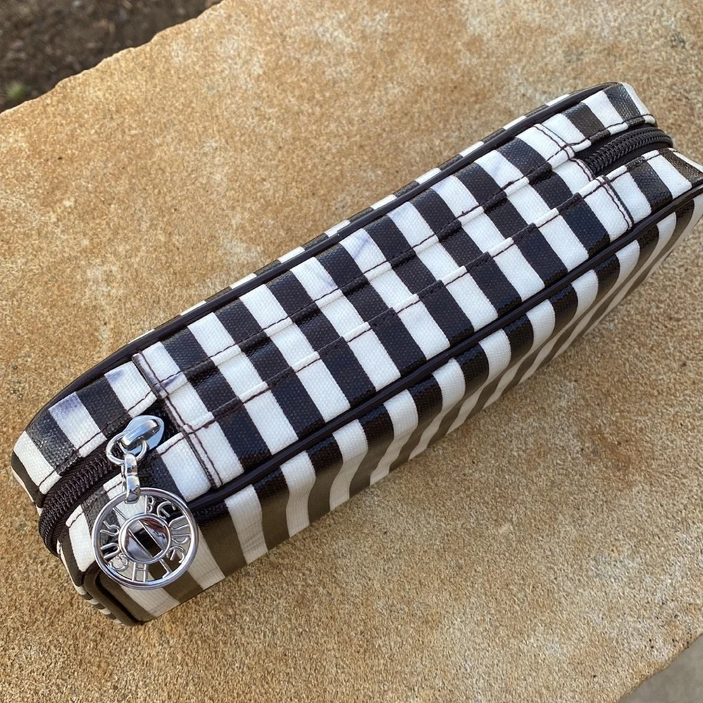 henri bendel Black and White Striped Cosmetic Bag Set